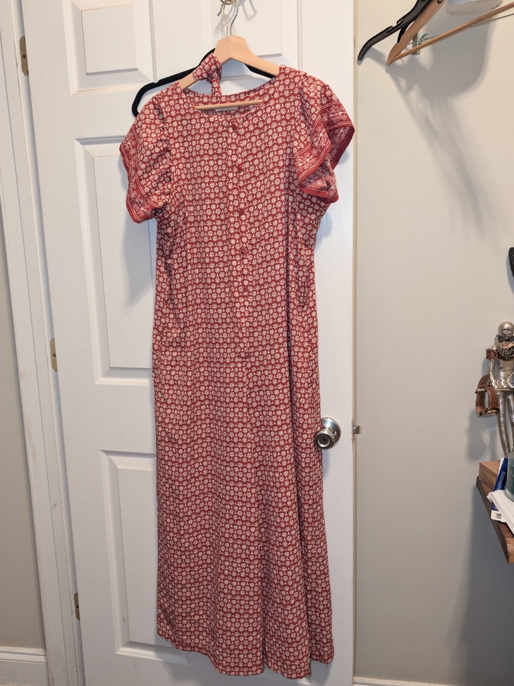 Max Studio Red Patterned Short flutter Sleeve long jumpsuit